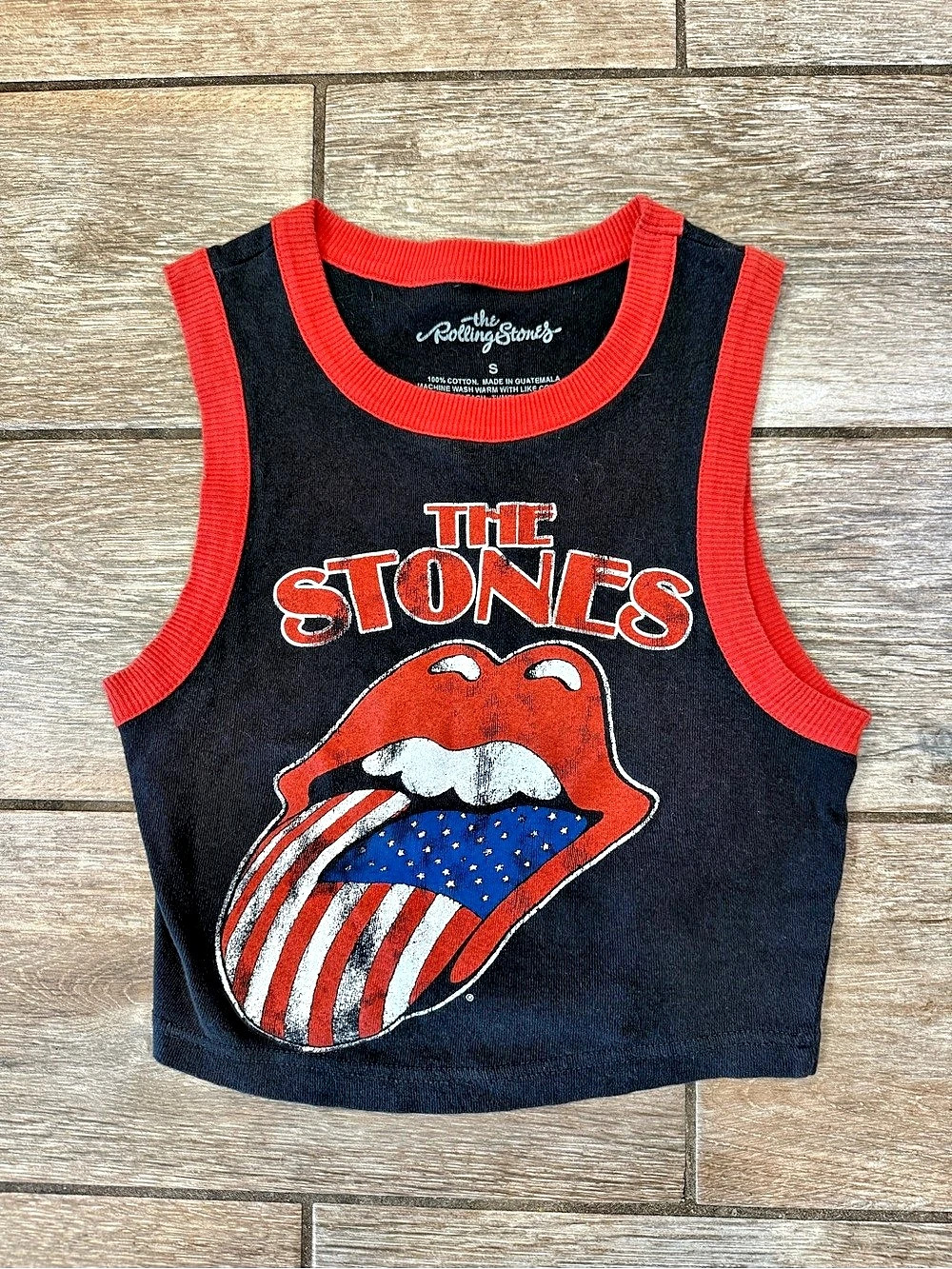 The Rolling Stones American Flag Tongue Logo Cropped Tank Top Cropped Tank Top S